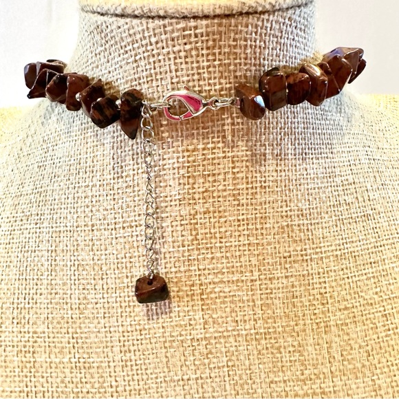Genuine Gemstone & Glass Bead Necklace- silver tone w/ tigers eye / red & gray - Picture 10 of 10